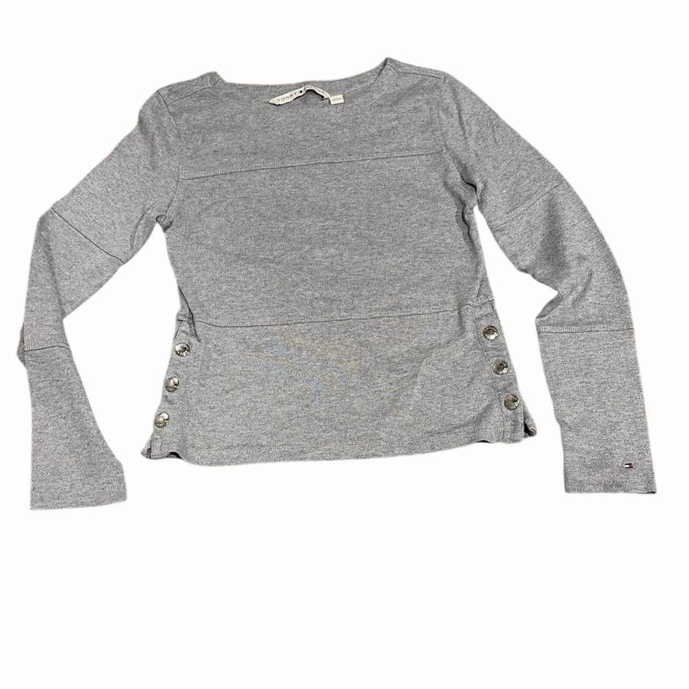 Tommy Hilfiger Vintage Gray Women's Sweatshirt W buttons on sides 100% cotton M